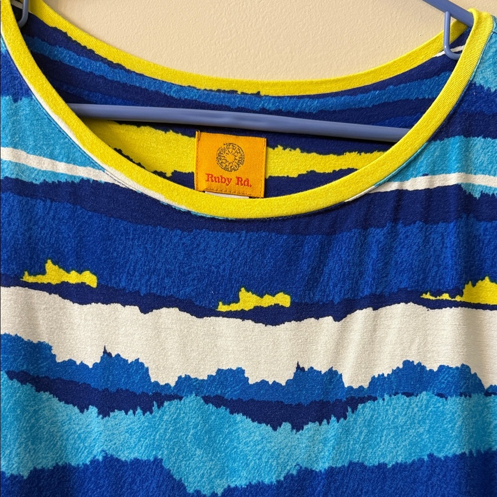 Ruby Rd. Blue and Yellow Striped Top - Picture 3 of 5